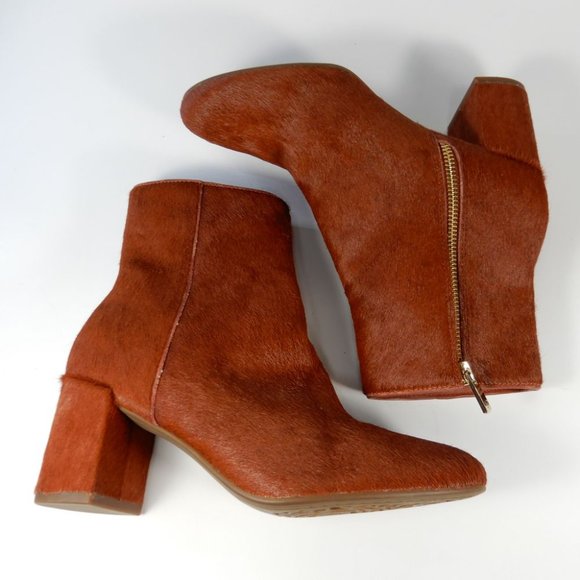 TARYN ROSE Cassidy Block Heel Ankle BOOTS 5 Calf Hair Leather Terracotta NEW - Picture 7 of 10